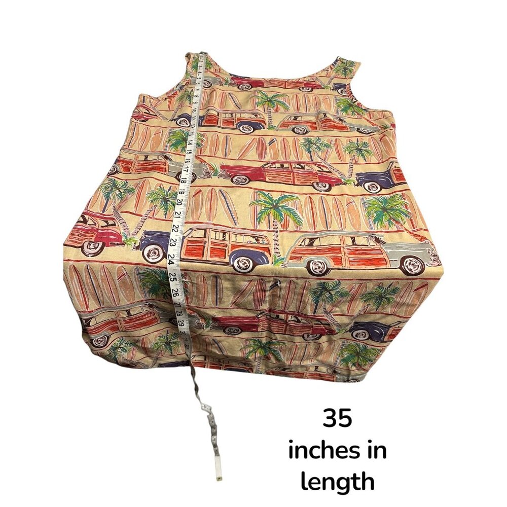 Vintage-Inspired Sleeveless Dress With Surf Cars & Palm Trees Print Rayon Fabri - Picture 7 of 7